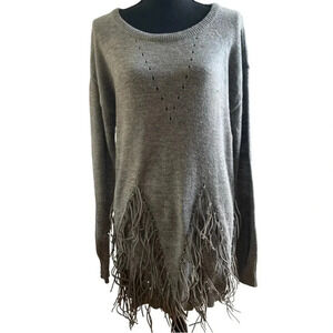 Boston Proper Gray Long Sleeve Sweater with Faux Leather Detailing, Size Small